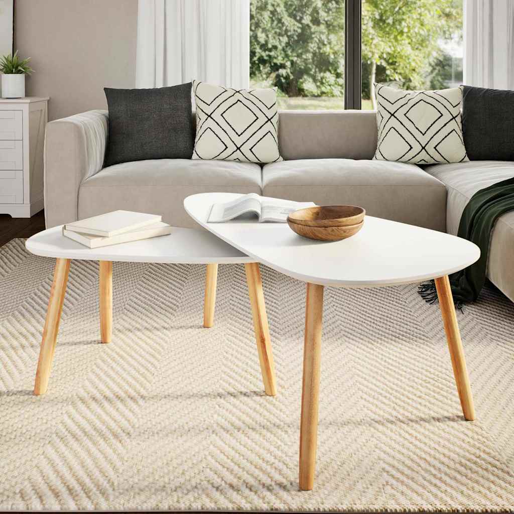  Coffee Table Set, 2 Pcs, White, Solid Pine Wood