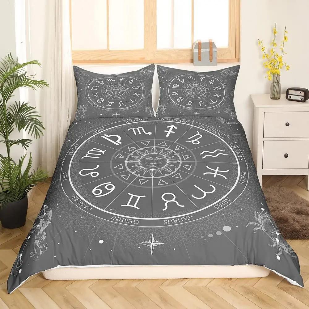 Astrology Themed Duvet Set, Twelve Zodiac Astrology Printed Bedding Set, Three-Piece Set