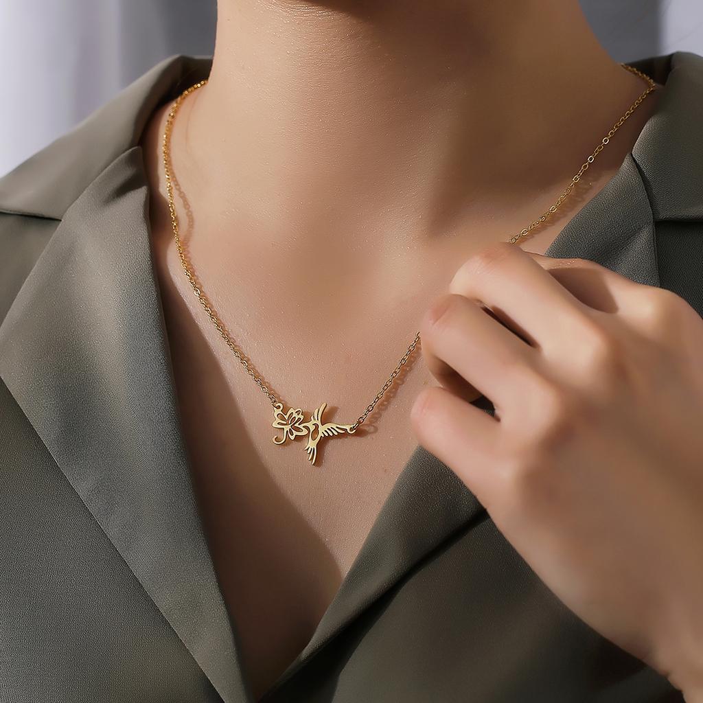 Kinitial Animal Swallow Birds Necklace Stainless Steel Hummingbird Necklaces & Pendants Clavicle Chain Necklace collare Jewelry
