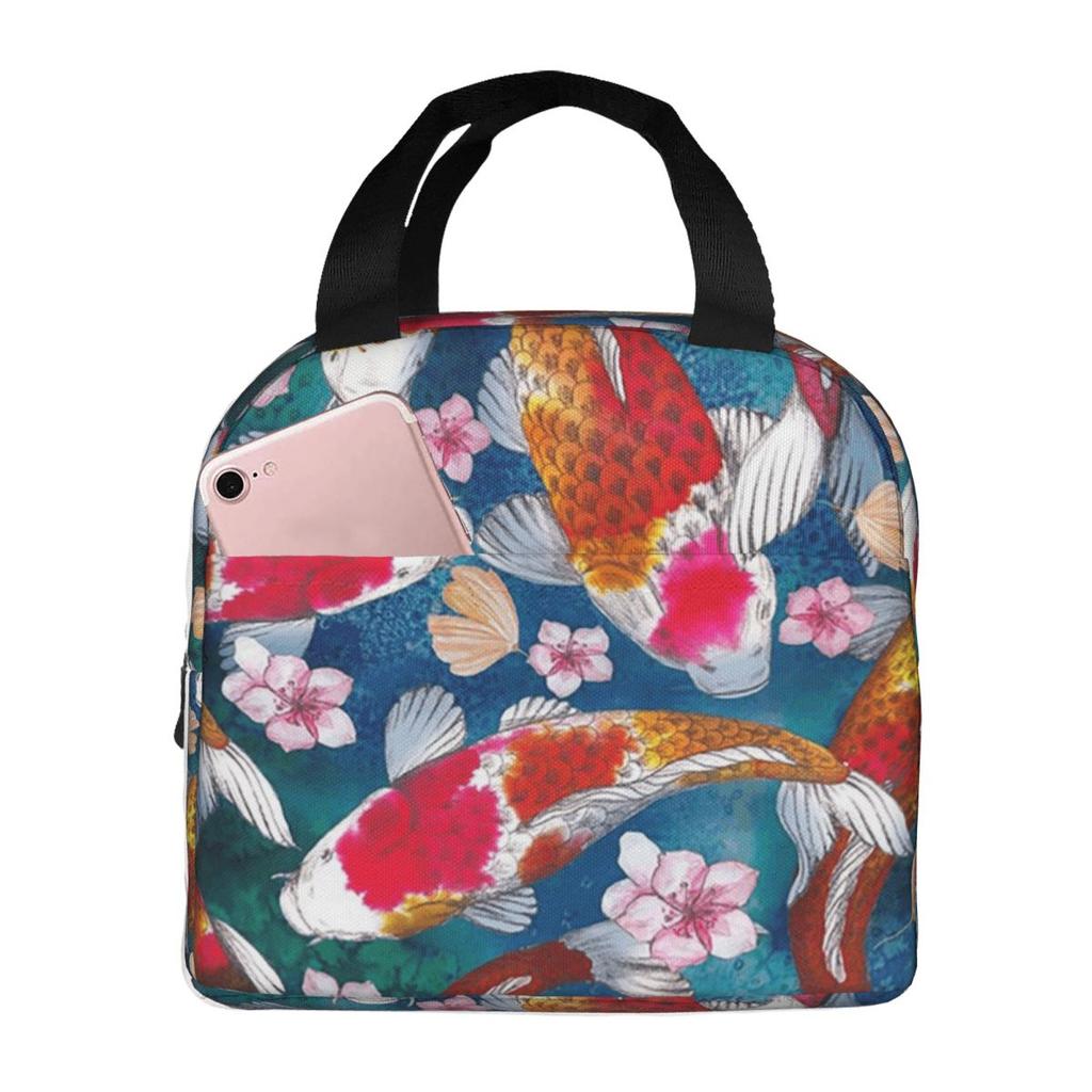 Vibrant Japanese Koi Fish Ripple Insulated Lunch Bag for Kids School Cooler Thermal Food Box Tote Portable Lunch Boxes Container