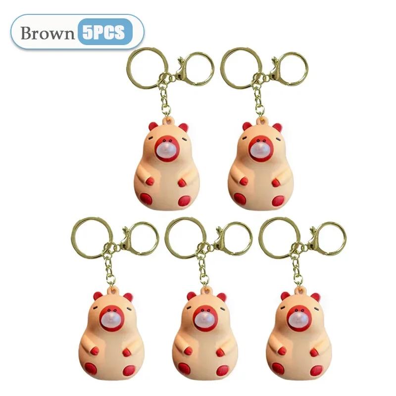 Capybara Doll Pinch Music Keychain Toys Squeeze Spit Bubble Decompression Toy Children's Schoolbag Doll Pendant Decoration