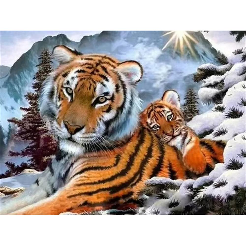

5D DIY Алмазная картина Лесной пейзаж и животные Тигровая мозаика Стразы Вышивка Полный круглый алмаз Вышивка крестом Подарок для дома Round 20x30cm