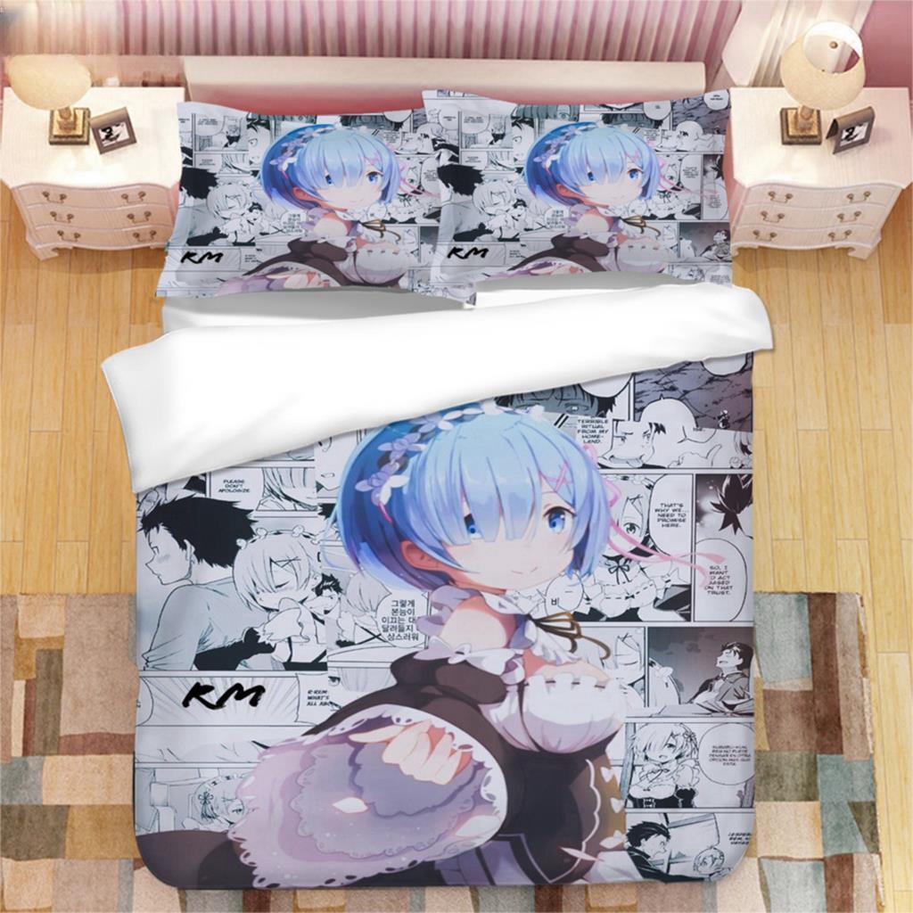 Japanese Anime Kawaii Ram Rem 3D Printed Bedding Set Duvet Covers Pillowcases Comforter Bedding Set Bedclothes Duvet Cover