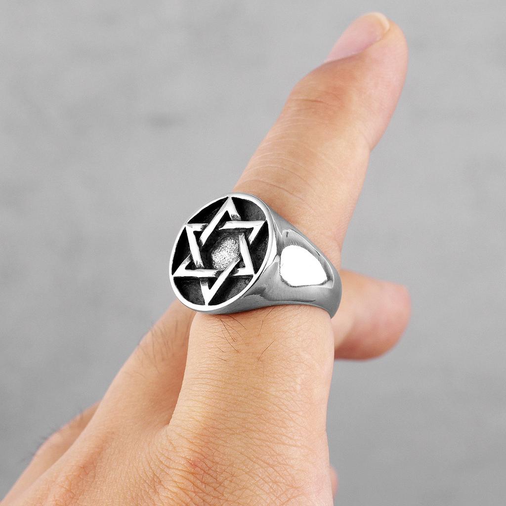 Judaísmo Hexagrama Estrella de David Acero Inoxidable Anillos para Hombre Religión para Novio Hombre Joyería Biker Creatividad Regalo