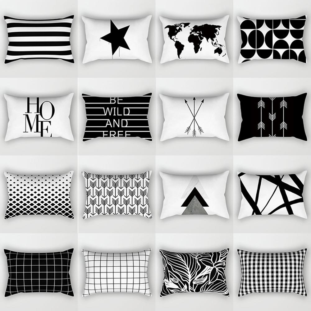 Pillowcase, Peach Skin Velvet Modern Simple Black And White Geometric Striped Pattern Sofa Cushion Cover, Soft Skin-friendly Rectangle Pillow Case 30x