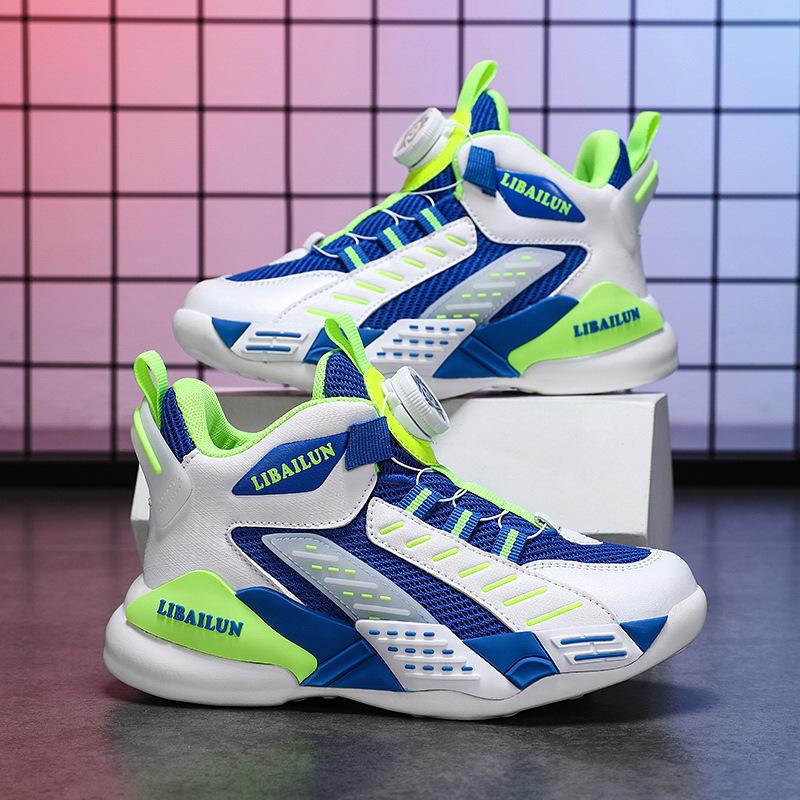 Children's Sports Shoes Boys Rotating Buttons 2025 New Spring Mesh Breathable Older Children's Youth Basketball Shoes Men