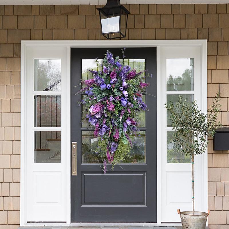 Lights4fun Ghirlanda Primaverile da 45 cm con Fogliame Artificiale e Fiori Decorazione di Primavera Pasqua per Porta d'Ingresso Decorazione da Tavolo per Interni