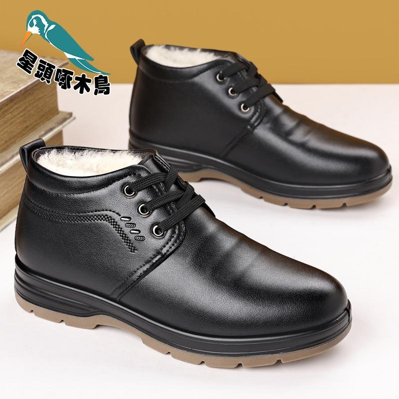 Specht mit Sternkopf Herrenschuhe 2025 Winter warm High-Top Baumwollschuhe Herren Samt Casual Lederschuhe