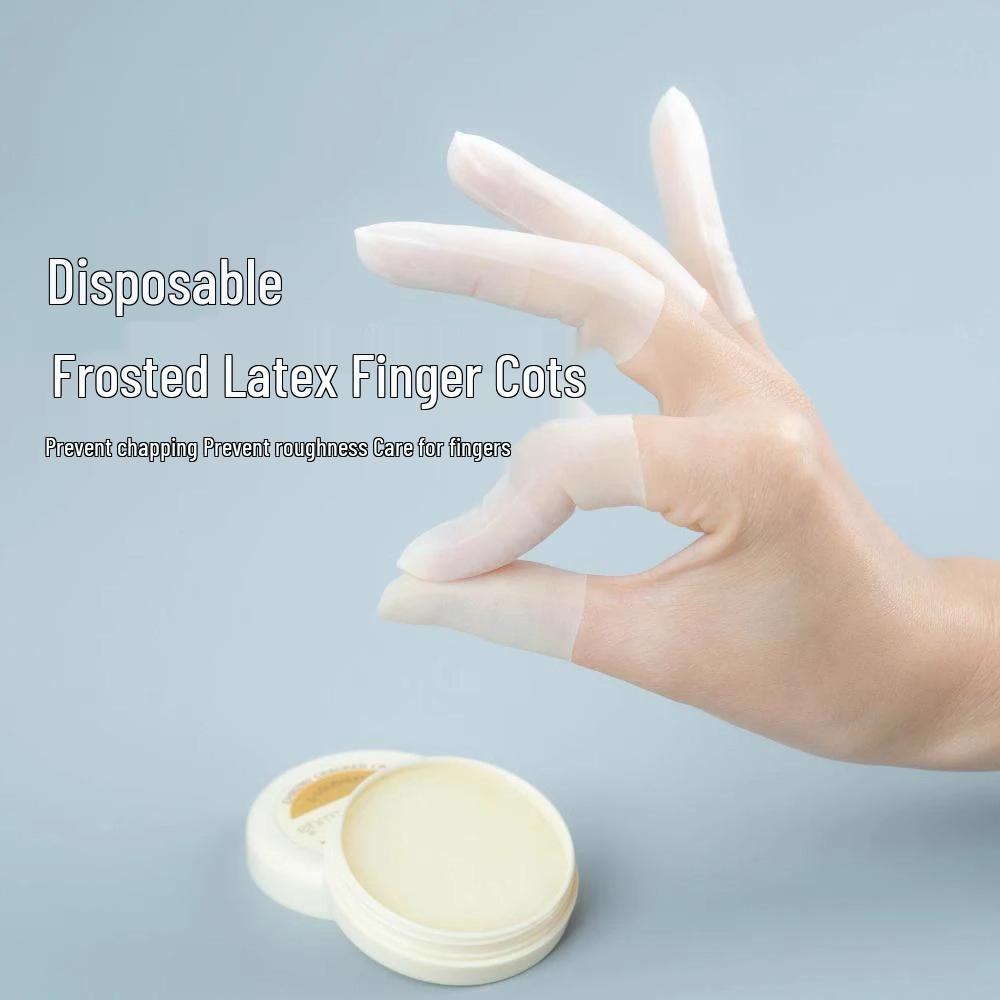

**Disposable Moisturizing Latex Finger Cots**: Anti-Crack, Anti-Dry, Frosted Fingertip Sleeves. 50 pcs