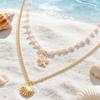 Double Layer Shell Pendant Necklace Lightweight Hypoallergenic Women Faux Pearl Starfish Charm Layered Chain Necklace Ocean Beach Neck Jewelry