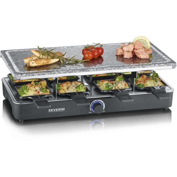 SEVERIN Raclette Gril 8 personnes avec pierre de cuisson naturelle, thermostat réglable, surface de cuisson 46 X 23 cm, RG 2372