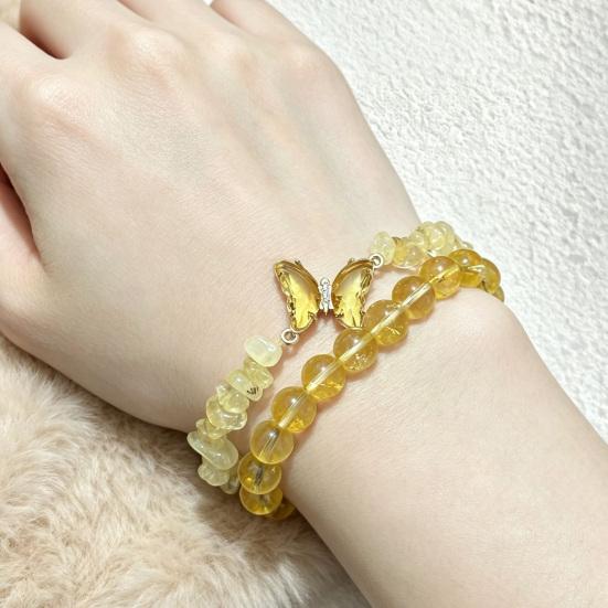 Yousheng Natural Stone Bead Butterfly Bracelet for Women, Healing Stone Beaded Stretch Bracelet, Calming Spiritual Jewelry Gifts