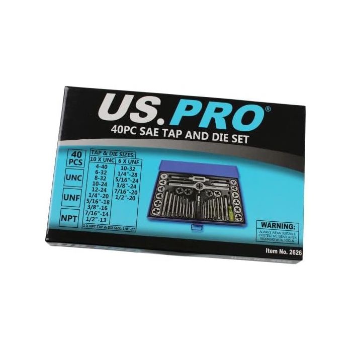 Tarauds et Filières - US PRO - B2626 - Lot de 40 - Inclus étui en métal - Outils de Précision