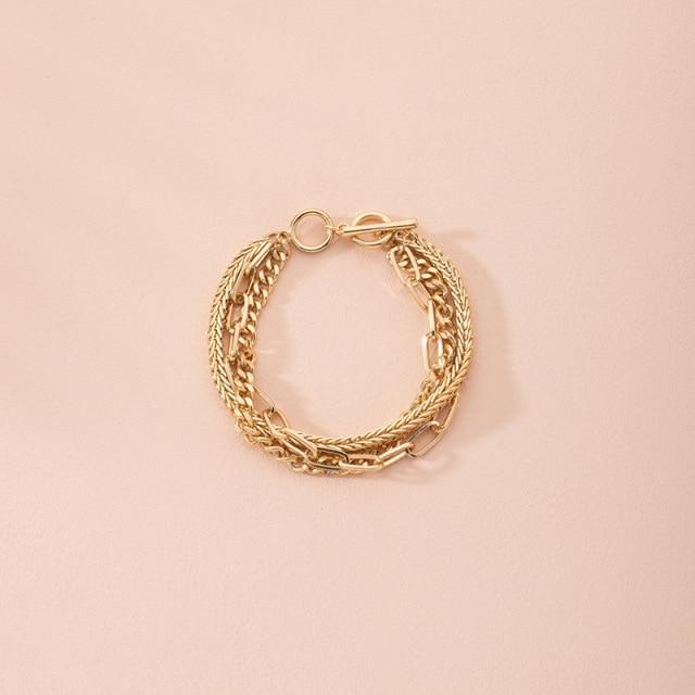 

Браслеты Новый преувеличенный браслет Chomel Женский многослойный цепной хип-хоп личность Ins Tide Модные украшения для рук золотой