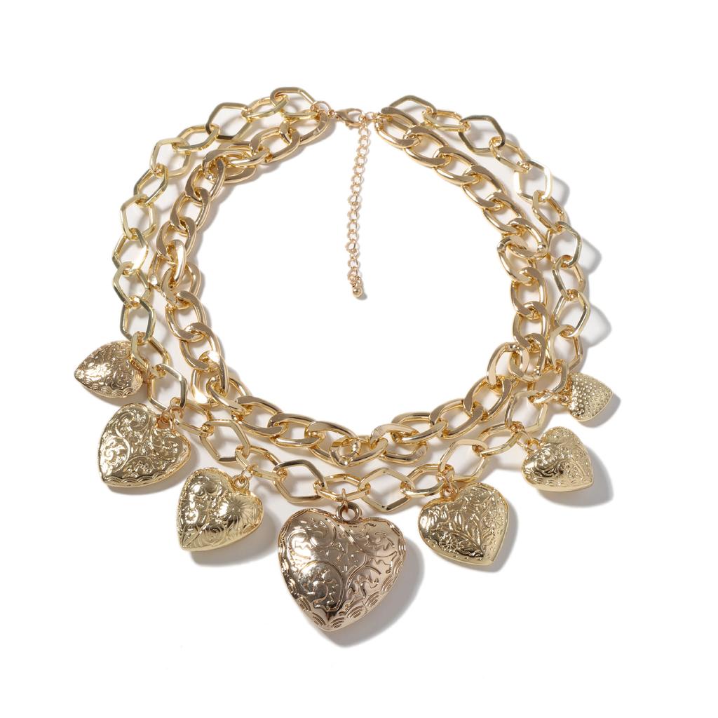 Personality: hip-hop, punk, trend, fashion, alloy, double-layer chain, love pendant, necklace, street motorcycle model