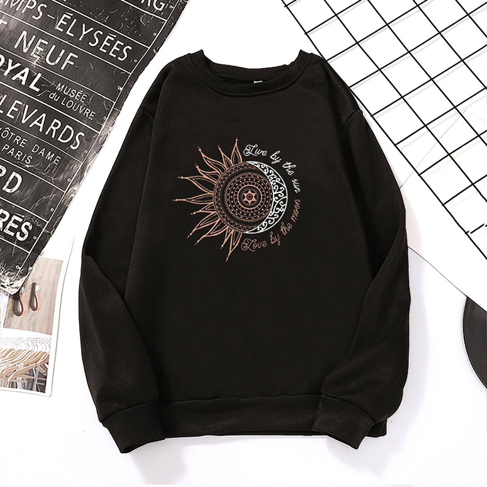 

Women Printed Live Sweater Colorful Casual Print Long Sleeve Shirt Top Blouse XXXL чорний