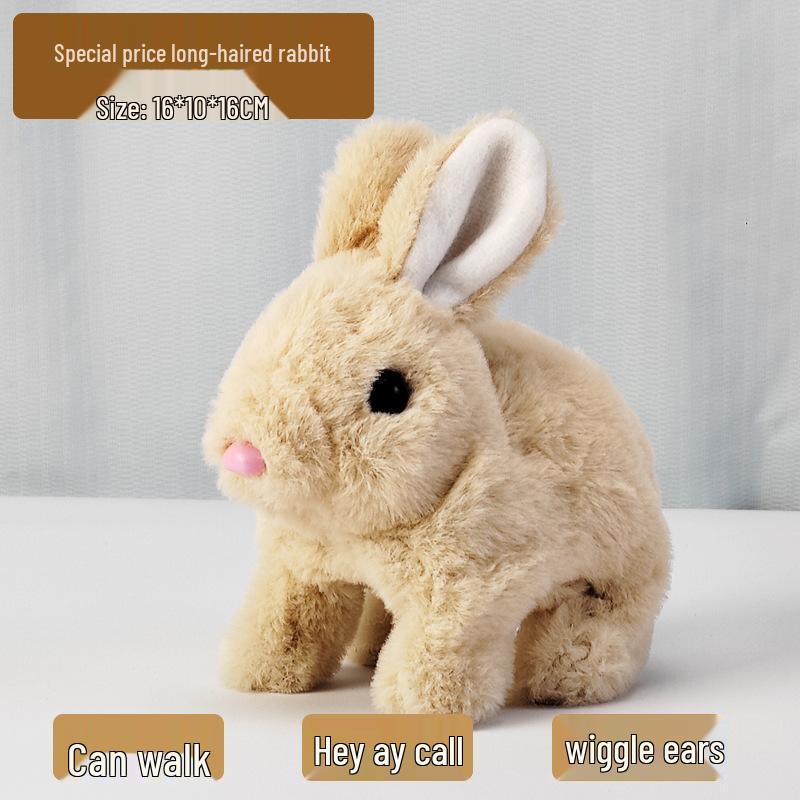 Plush Interactive White Rabbit Toy - Walking, Talking, Ear-Wiggling, Mouth-Moving Long-Haired Pet Simulation.