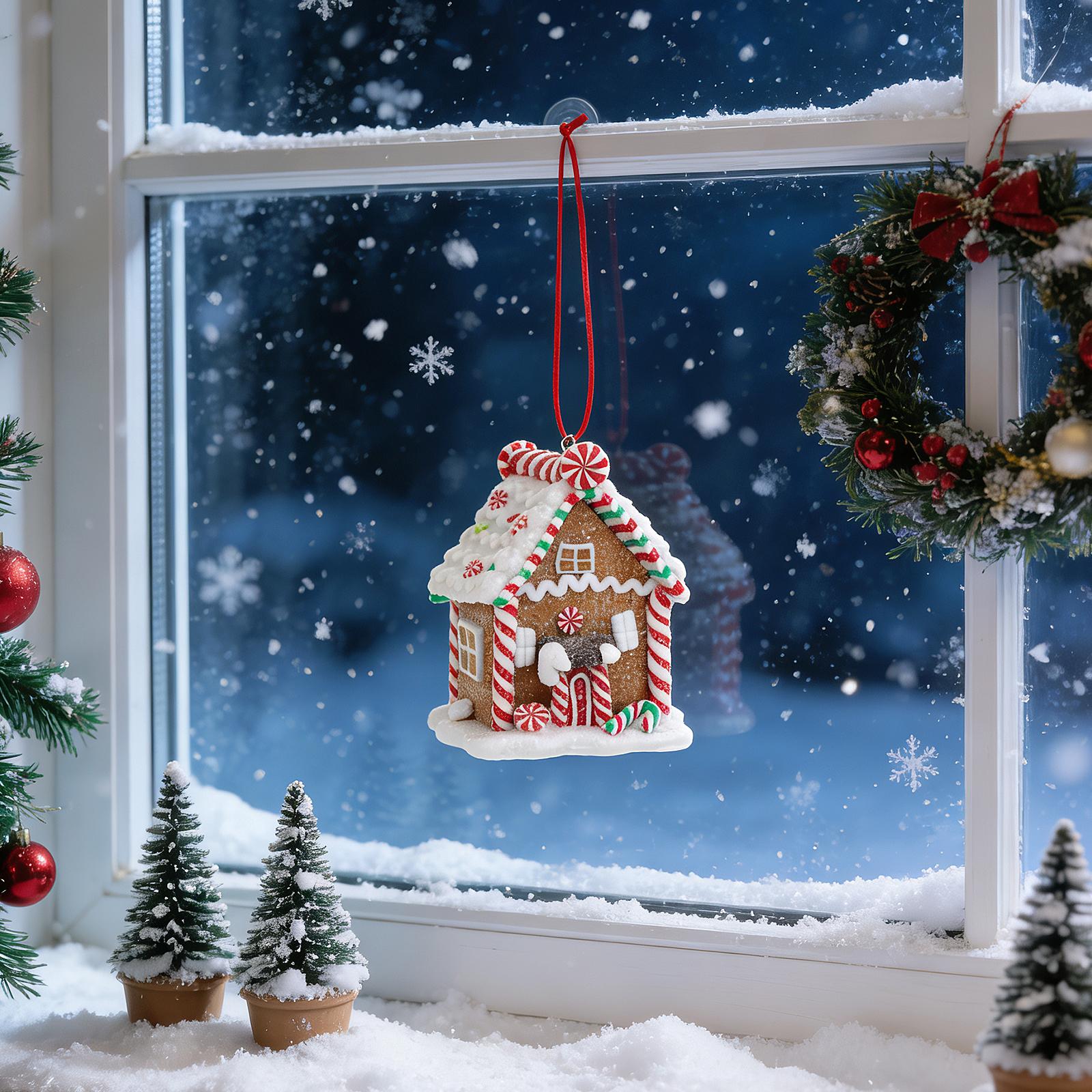 

House Shape Resin Christmas Hanging Pendant Realistic Xmas Tree Ornament Decoration for Home Party Hanging Christmas Decors 7X6.5X6CM