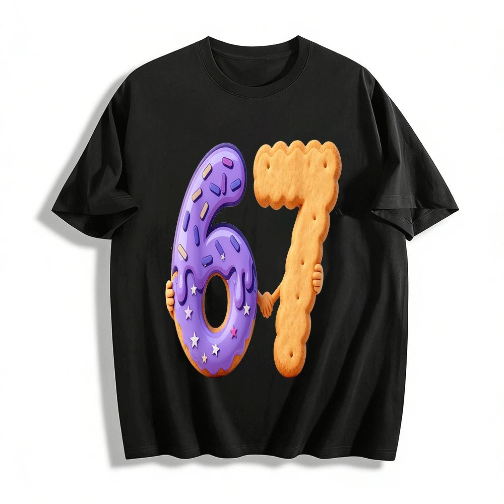 Fun 61 Themed Donut Biscuit Print Casual Tshirt For Adults Kids Pure cotton T-shirt XXS