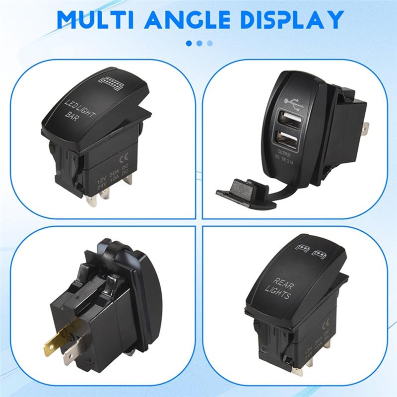 LED Light Bar Rocker Switch Toggle Switch Rear Lights Rocker Switch Rocker Switch Dual USB Power Charger