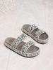 Fashion String Bead Slippers Women Summer Slides Female Shoes Platform Fashion Low 2025 Beach Luxury PVC Rome Fabric PU Hoof Heels Scand