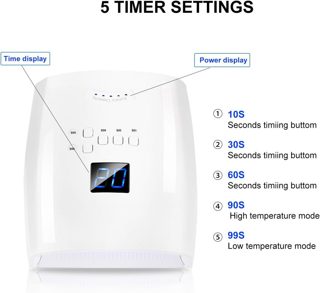 Rechargeable UV LED Nail Lamp 66W Cordless Nail Dryer for Gel Polish Professional Nail Art Manicure Tools for Home and Salon