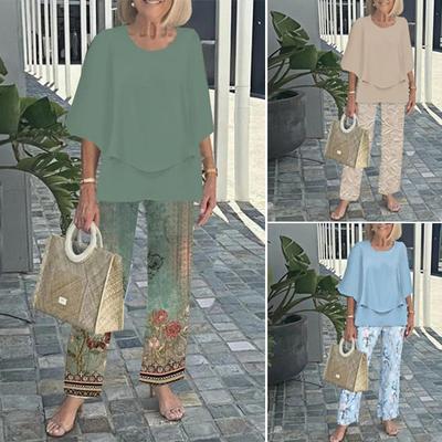 Women's Fashion Casual Loose Solid-color Cotton and Linen Two-piece Set