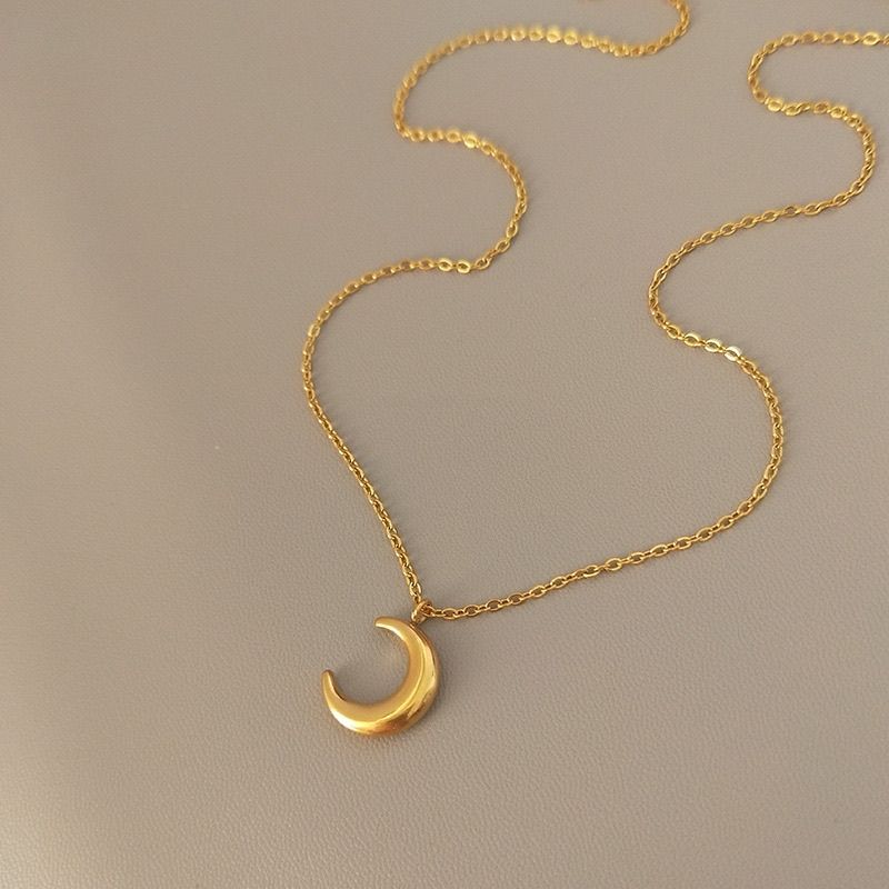 Titanium Steel Moon Necklace, Minimalist Crescent Pendant Choker