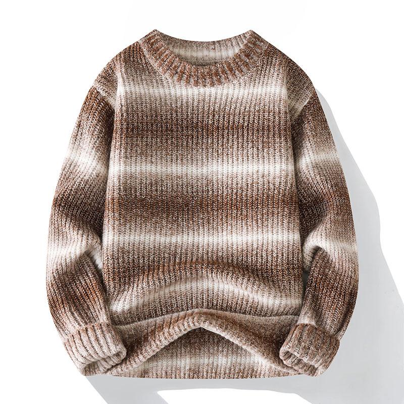 Semi-turtleneck Striped Knitted Sweater Gradual Change of Color Loose Warm Sweater Boys Bottoming Shirt