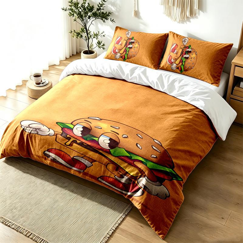 Burger Pommes 3pc Duvet Cover Set Simple Modern Bedding Set Wrinkle Resistant Soft Fabric All Season Use a perfect gift
