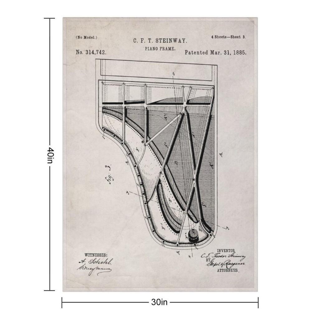 Steinway Piano Patent - Piano Player Art - Antique Throw Blanket Sofa Bed Extra Large Throw Kid'S for Sofa Blankets