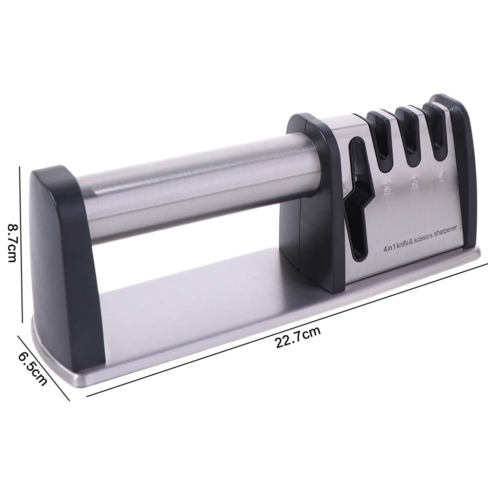 Kitchen Gadgets Manual 4 in 1 Sharpener Handheld Professional Kitchen Sharpening Stone Non-slip Base Whetstone Canteen