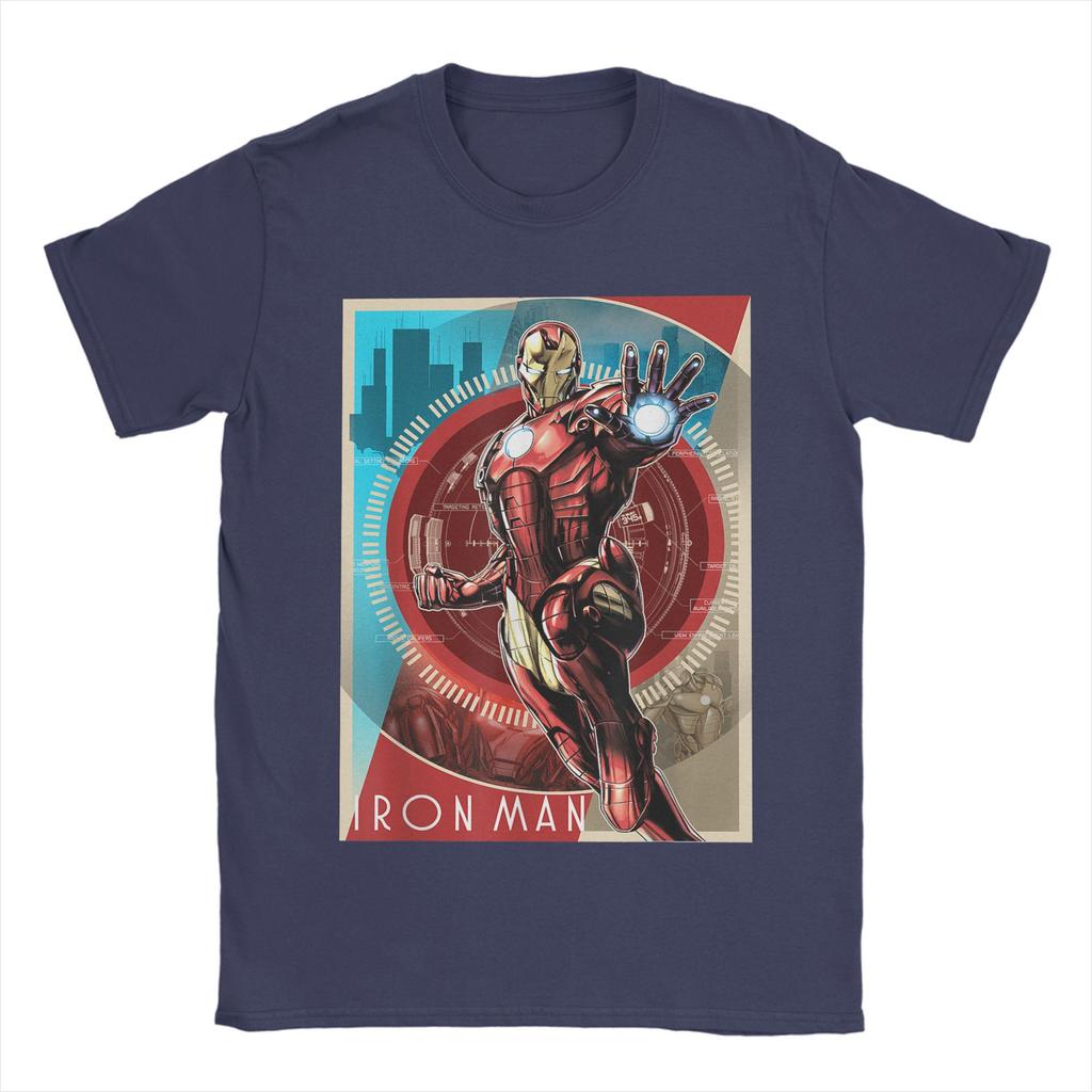 Genuine Authorized Iron Man Retro Tech Poster Print T-Shirt Funny Fashion Men's Short Sleeve TopLoose Plus Size Top