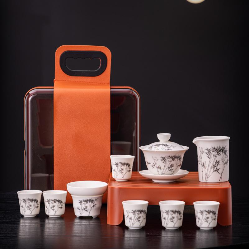 New ceramic Bai Ru kiln Kung Fu travel tea set set, suitable for business enterprises, company events, festivals, and opening gifts