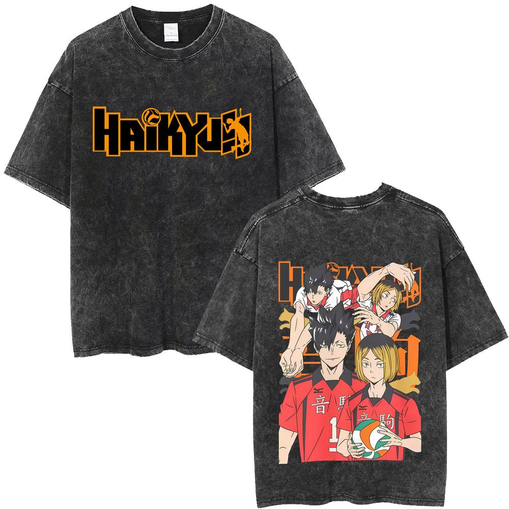 Washed Vintage Anime Haikyuu Kuroo Tetsurou Kozume Kenma Graphic T-shirt Men s Manga Oversized T Shirts Unisex Retro Streetwear S