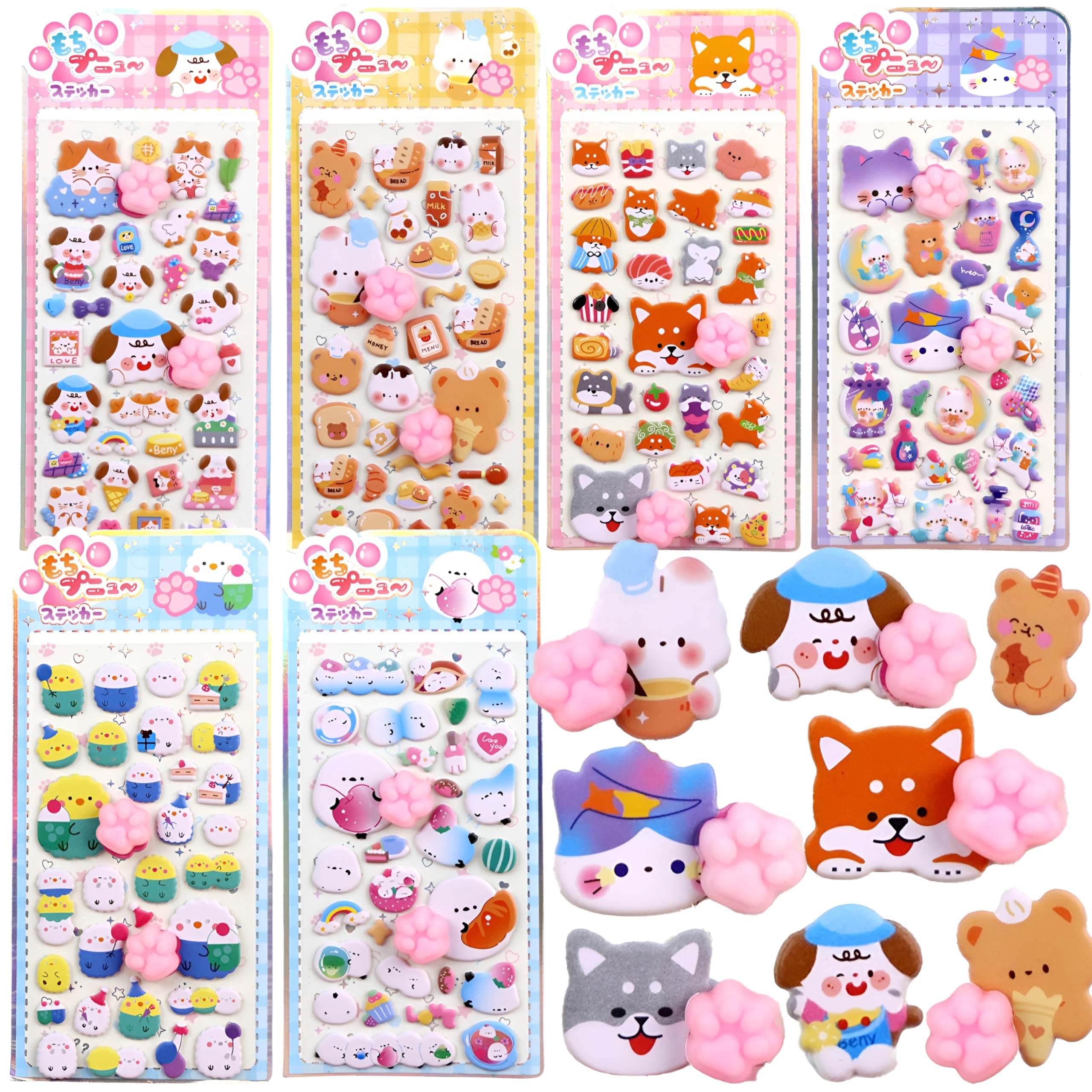 

Be-Unique Nekukyuu Seal Puni Puni 3D Embossed Sticker Set Cat Bunny Bear Hand Animal Character Notebook Smartphone Case Decor Kids Girls Gift