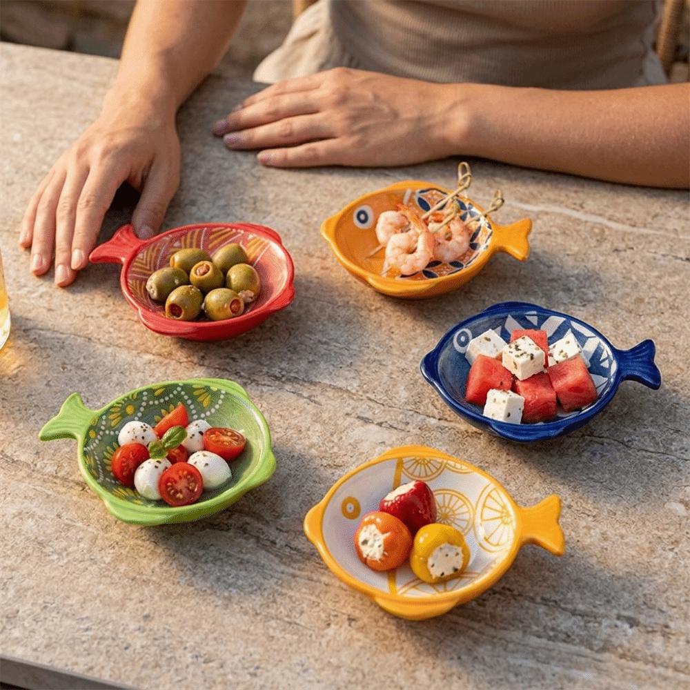 4PCS Ceramic Ceramic Dipping Dish Underglaze Color Seasoning Sauce Vinegar Dish Oven Safe
