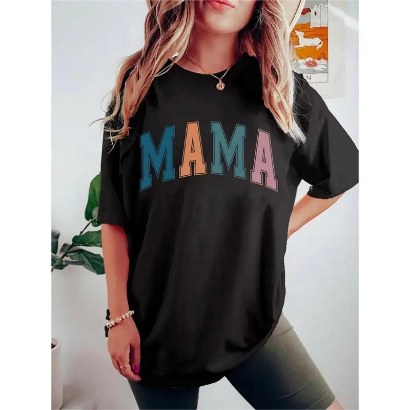 Women's Mother's Day 3D Printed Letter Personalized Simple Summer Short Sleeved T-shirt