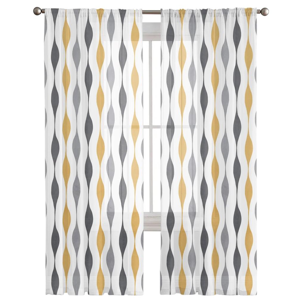 Geometric Stripes Yellow Tulle Curtains Living Room Kitchen Chiffon Curtain Bedroom Balcony Sheer Curtain Fashion Home Decor