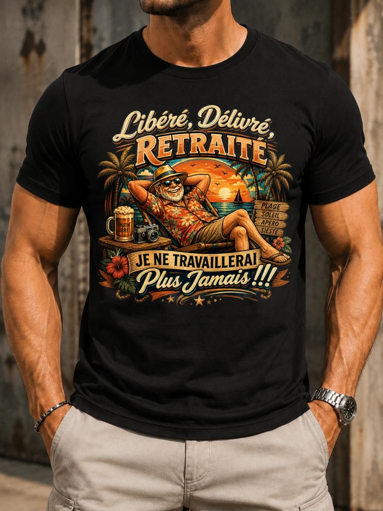 Libere Delivre Retraite Plus Jamais Travailler Playful Palm Ocean Retireunisext Illustration Unisex All TShirt