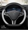 Tesla Model 3 & Y Steering Wheel Cover: Ultra-thin, Non-slip Genuine Leather, All-Season Use.
