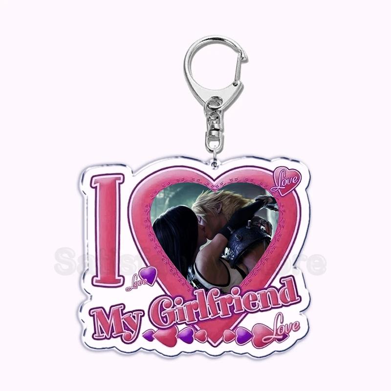 Pfp Sephiroth Acrylic KeyChain Pendant Key Ring I Love My Boyfriend Girlfriend Pink Heart Keyring for Bag Pendant Jewelry Gifts