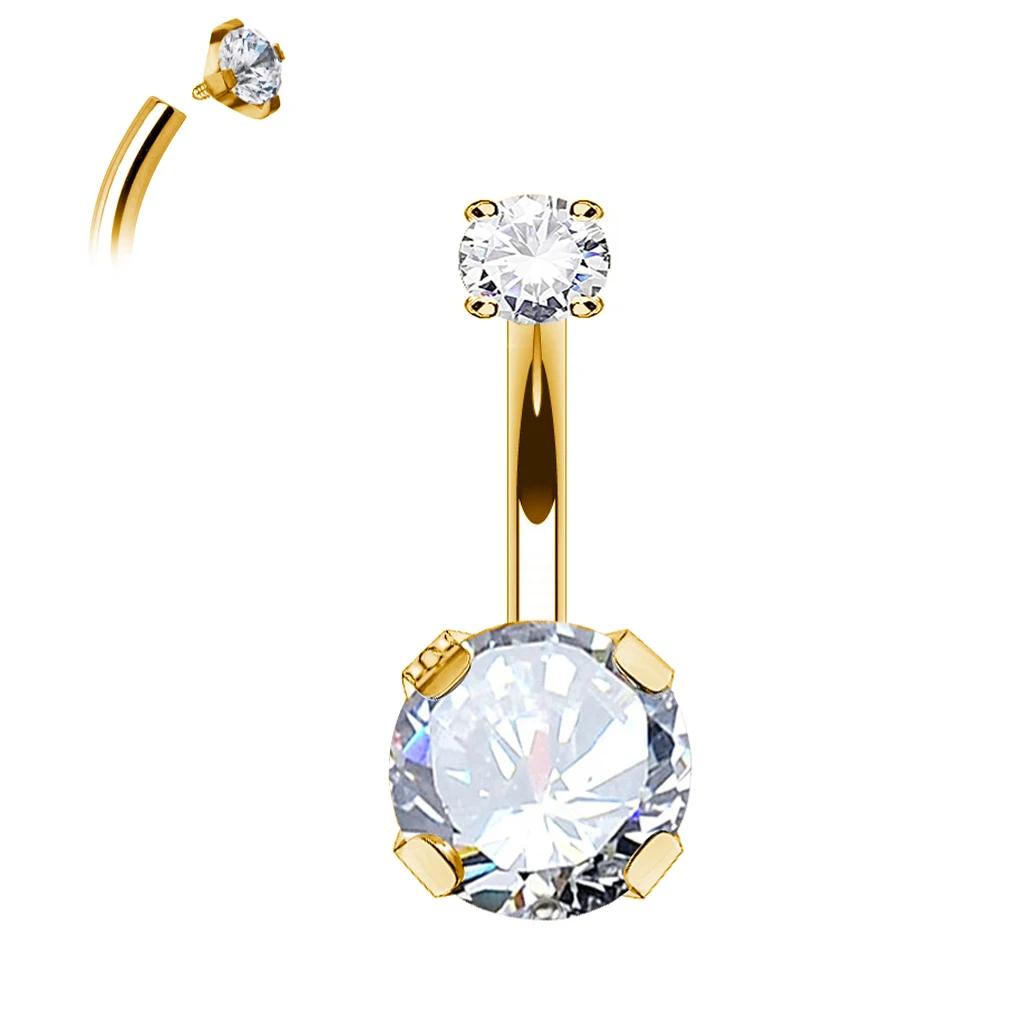 G23 Titanium PIERC Internal Thread Navel Piercing Dangle Body Sexy Belly Button Rings Zircon Square Heart Prong Set Navel Rings