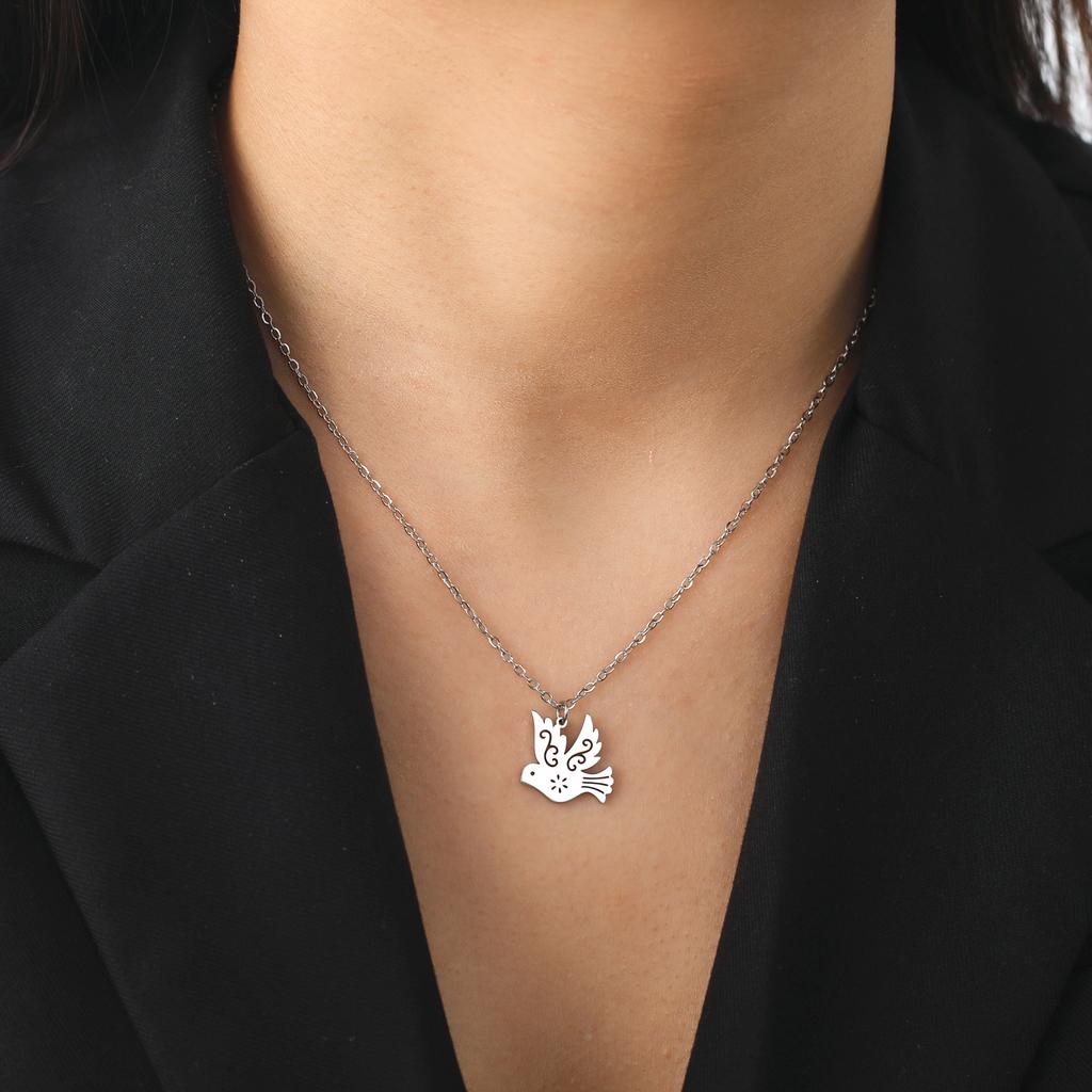 Peace Dove Pigeon Pendant Necklace Women Stainless Steel Gold Neck Chain Cute Bird Jewelry Birthday Gift