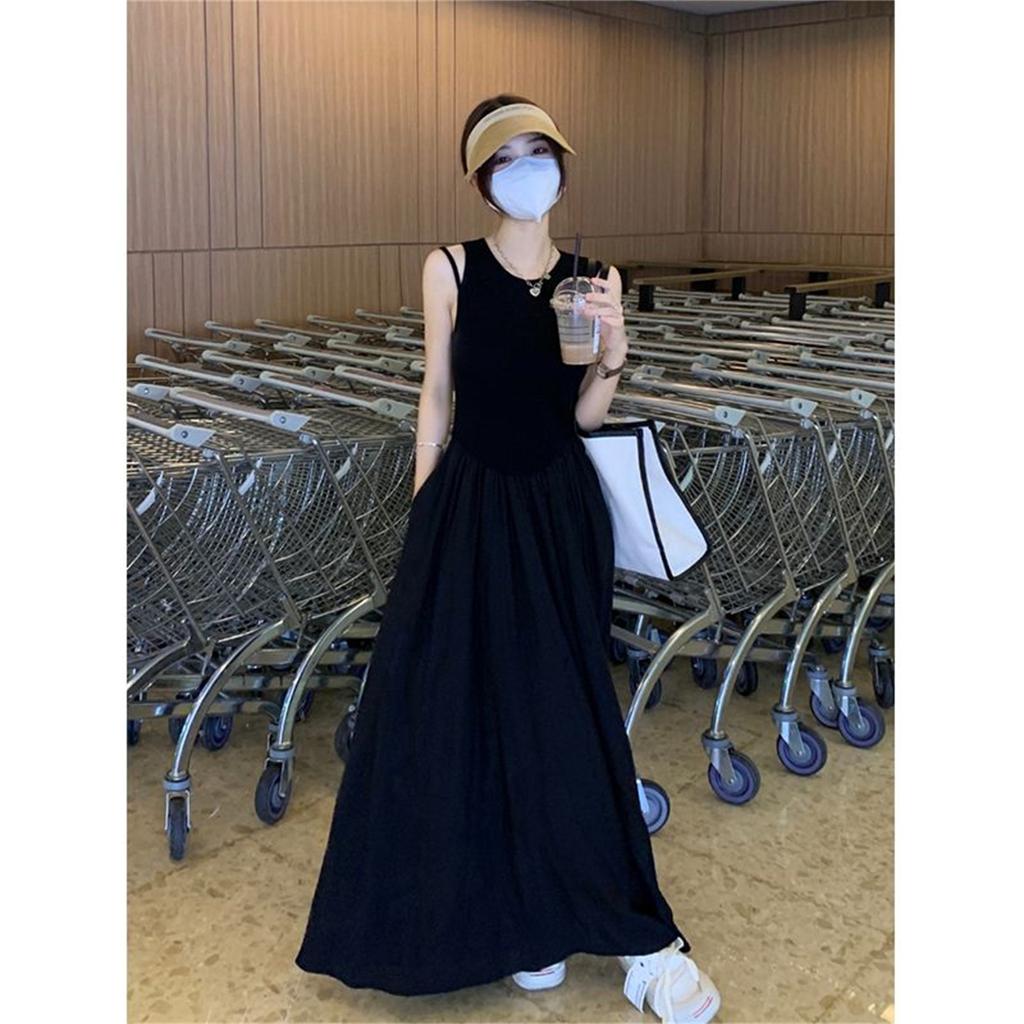 Black Hepburn Style Dress, New Women's Spring Summer French Sleeveless Vest, High-end Suspender Long Dress