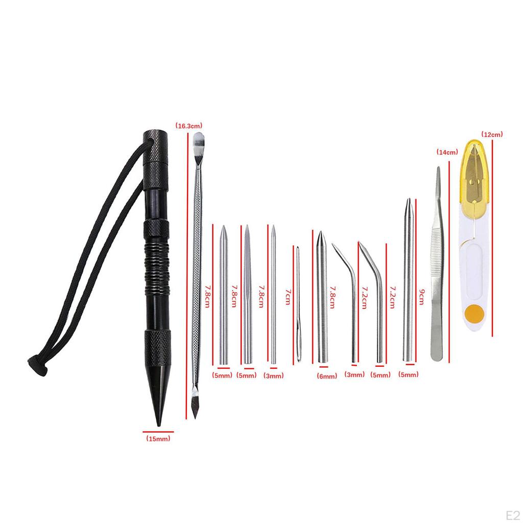 4/9 / 12x Nástroje na uzly, Sada z nerezové oceli Šňůra A Narovnávací nástroj pro kožené práce Nebo