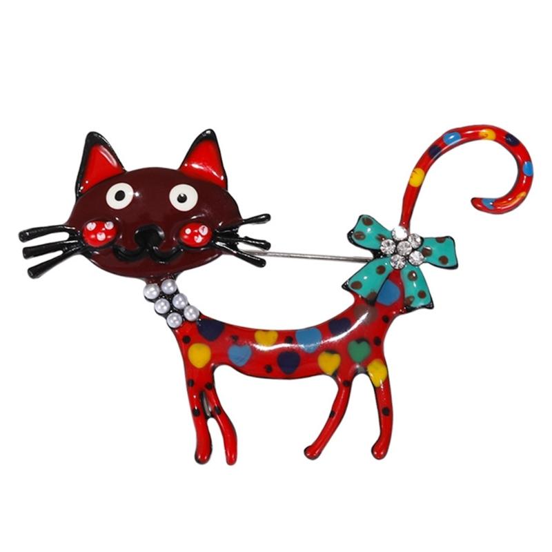 Animal Lapel Brooch Pin, Playful Cats Design with Enamel-Look Finish, Neck Detail, Single Outfit Accent Piece