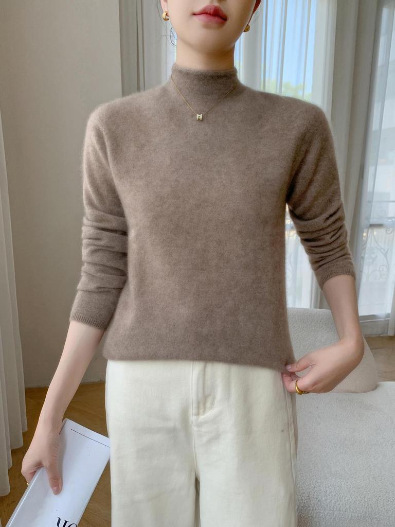 Light & Soft Textured Women's Baby Cashmere Sweater: 10 Colors, 7 Stitches, Rolled Collar, Thickened Knit, Fluffy & Cozy Base Layer