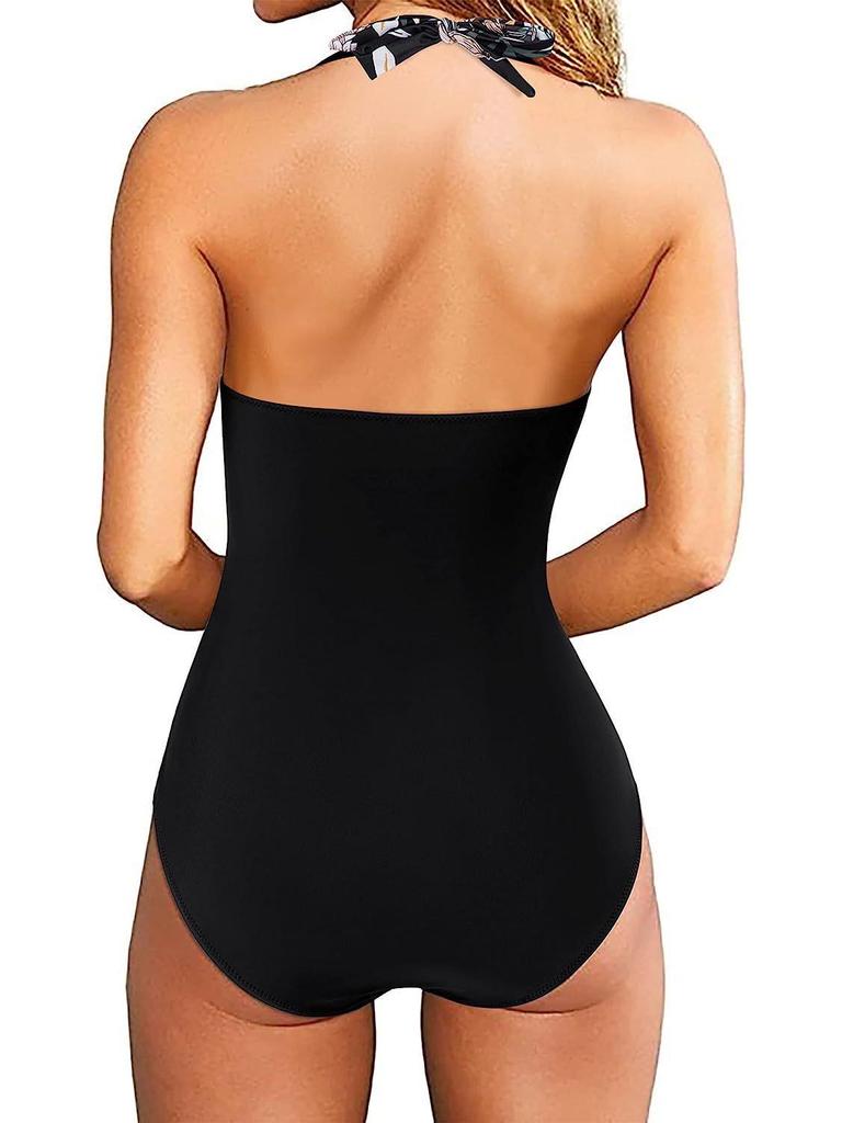 2025 Wielokolorowy Jednoczęściowy Strój Kąpielowy typu Halter z Odkrytymi Plecami