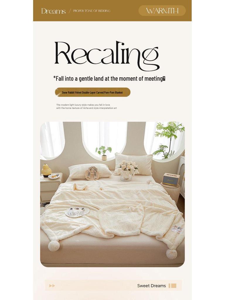 G5Z Coral Fleece Office Nap Blanket - Snow Rabbit Velvet Jacquard Shawl